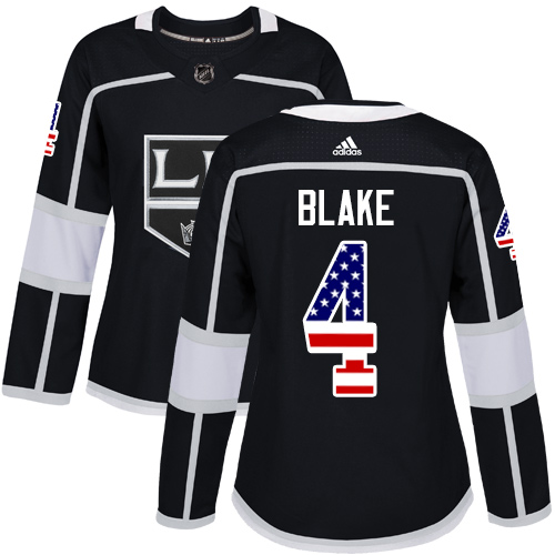 Adidas Kings #4 Rob Blake Black Home Authentic USA Flag Women's Stitched NHL Jersey